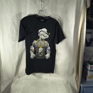 Popeye Men's Size Medium Black Graphic Tee - Short Sleeve
